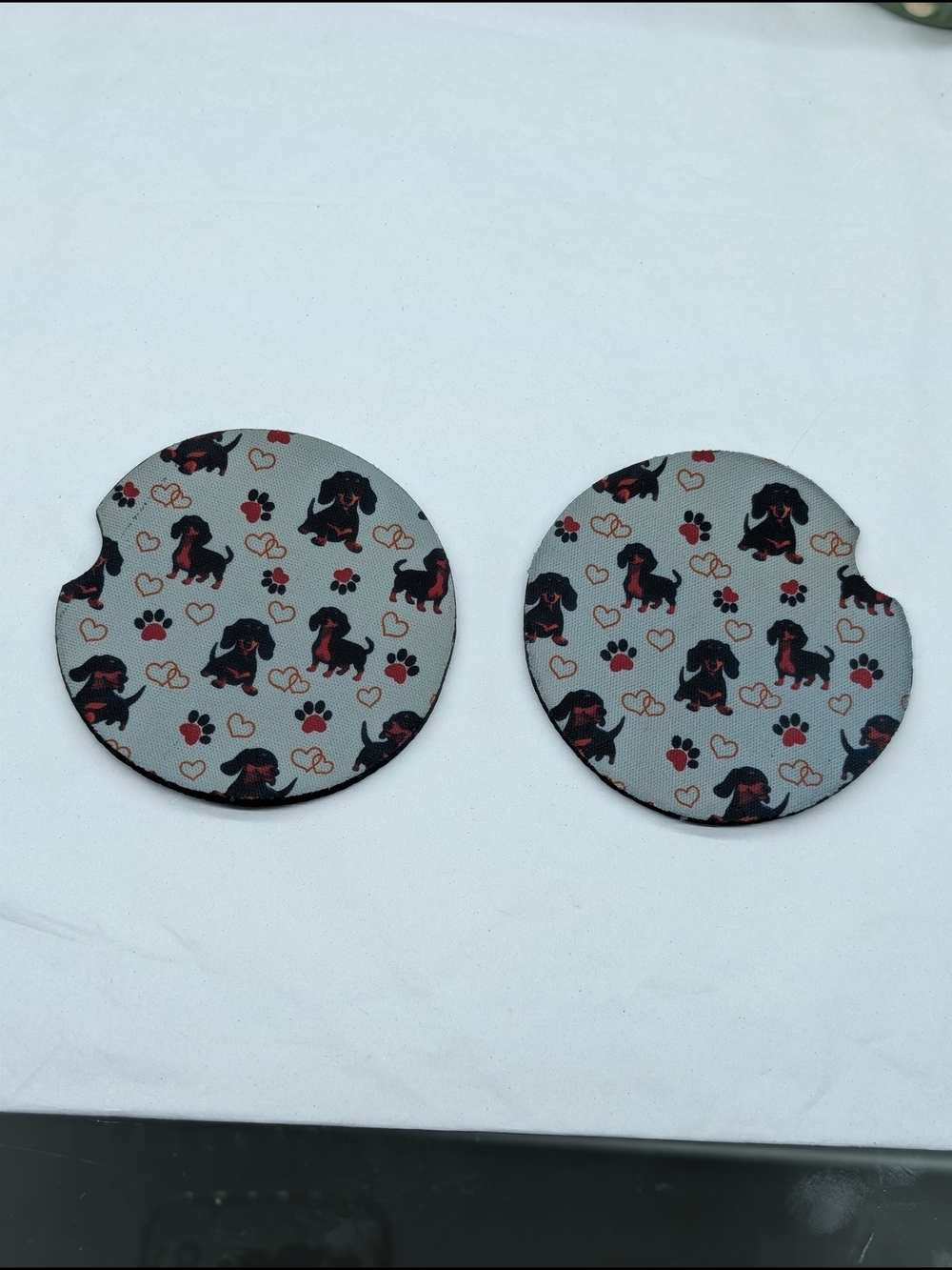 Dachshund Print Round Car Coaster - Set Of 2